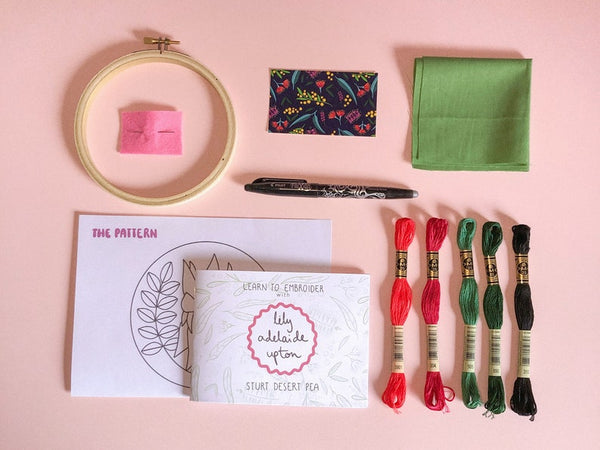 Mini Embroidery Kit - Sturt Desert Pea